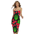 Black Watermelon Pieces Pattern Print Cross Back Cami Dress