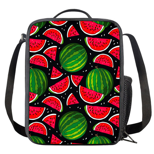 Black Watermelon Pieces Pattern Print Crossbody Lunch Bag