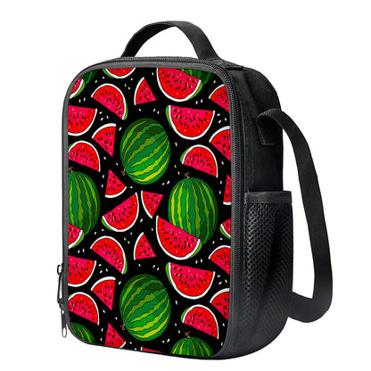 Black Watermelon Pieces Pattern Print Crossbody Lunch Bag