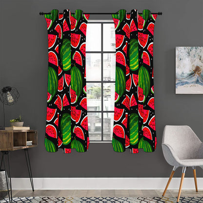 Black Watermelon Pieces Pattern Print Curtain