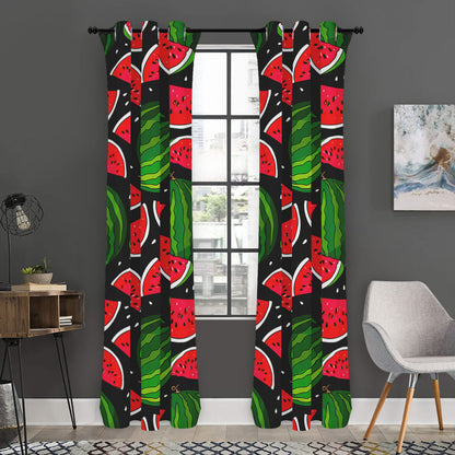 Black Watermelon Pieces Pattern Print Curtain