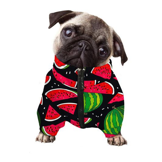 Black Watermelon Pieces Pattern Print Dog Zip Up Jacket