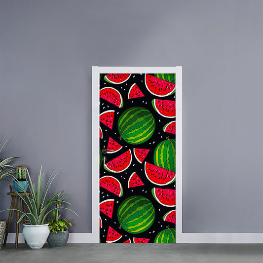 Black Watermelon Pieces Pattern Print Door Sticker