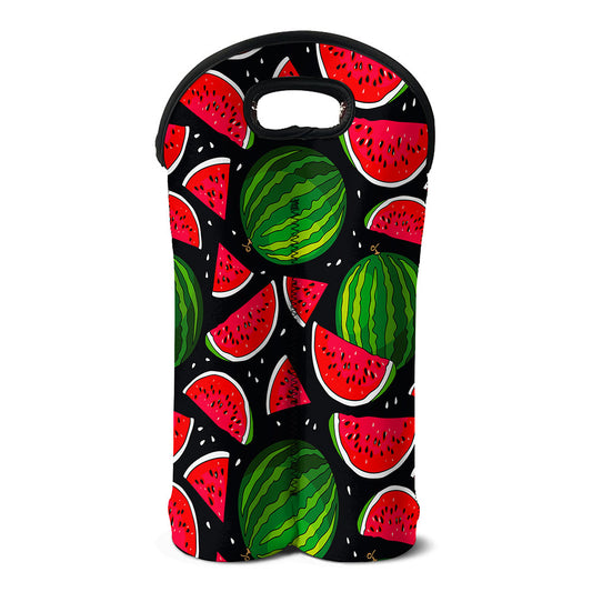 Black Watermelon Pieces Pattern Print Double Neoprene Wine Tote