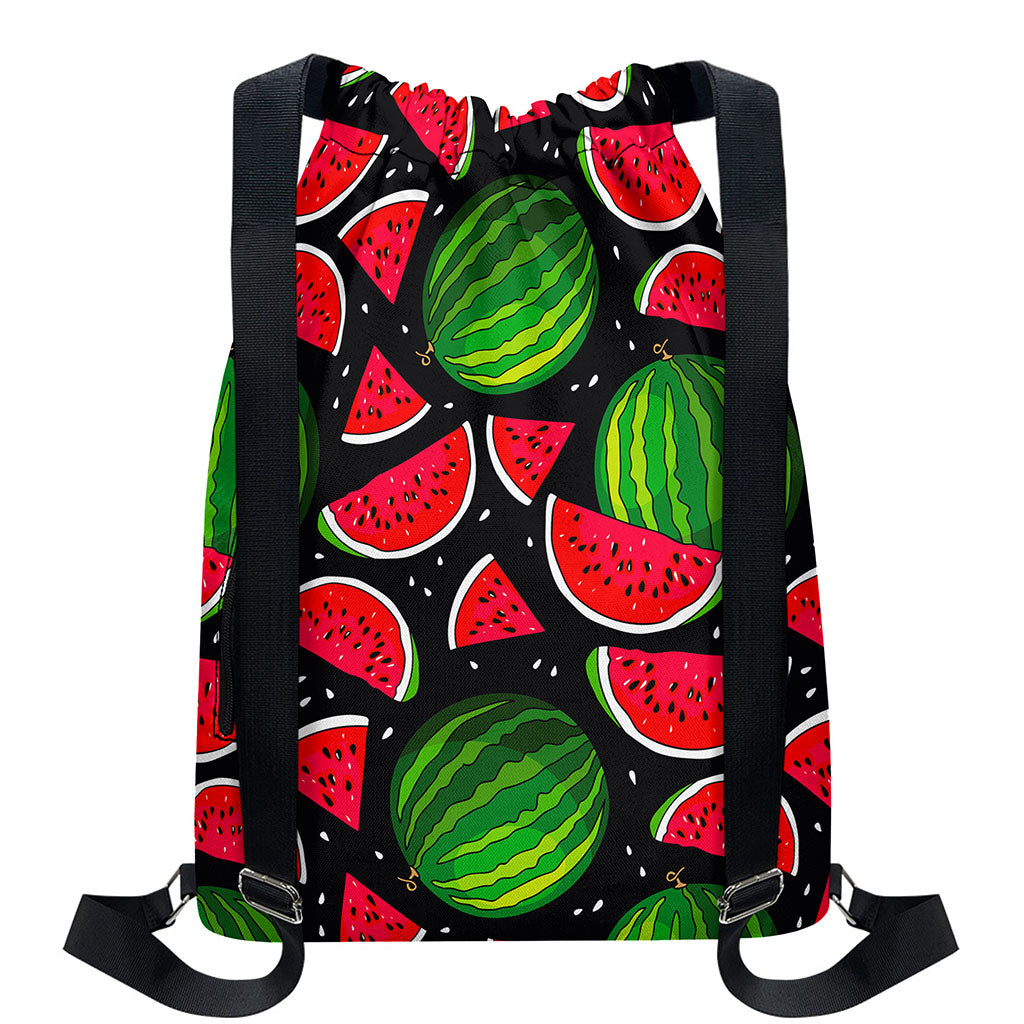 Black Watermelon Pieces Pattern Print Drawstring Backpack