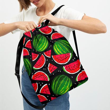Black Watermelon Pieces Pattern Print Drawstring Backpack