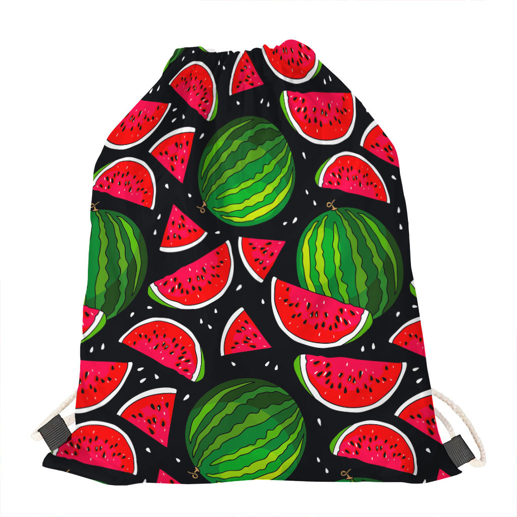Black Watermelon Pieces Pattern Print Drawstring Bag