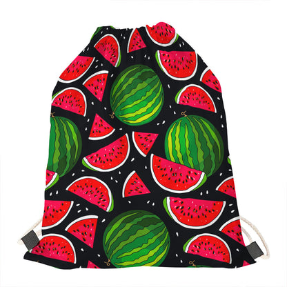 Black Watermelon Pieces Pattern Print Drawstring Bag