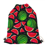 Black Watermelon Pieces Pattern Print Drawstring Bag
