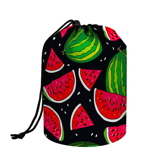Black Watermelon Pieces Pattern Print Drawstring Makeup Bag
