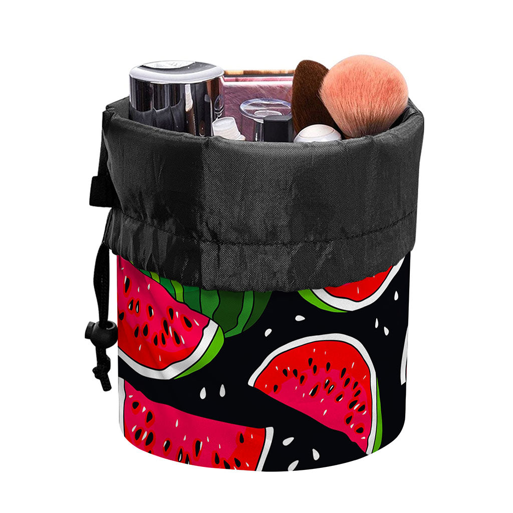 Black Watermelon Pieces Pattern Print Drawstring Makeup Bag