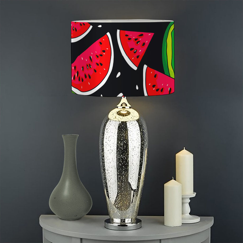 Black Watermelon Pieces Pattern Print Drum Lamp Shade