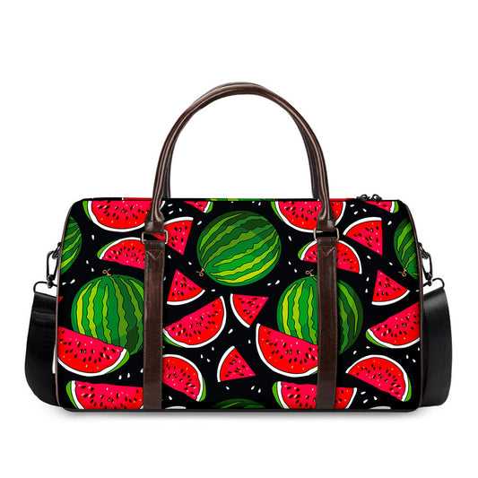 Black Watermelon Pieces Pattern Print Duffle Bag