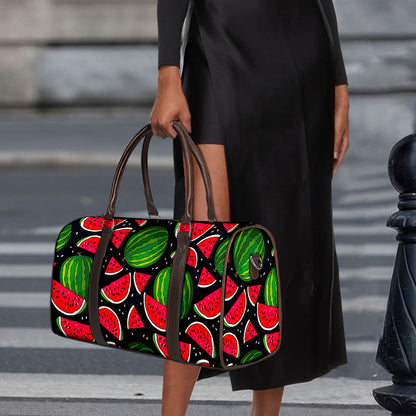 Black Watermelon Pieces Pattern Print Duffle Bag