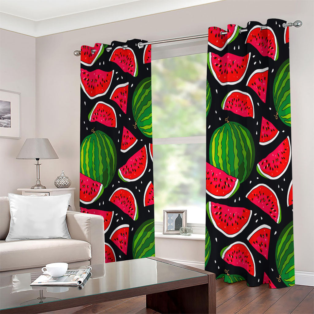 Black Watermelon Pieces Pattern Print Extra Wide Grommet Curtains