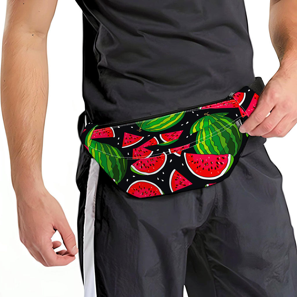 Black Watermelon Pieces Pattern Print Fanny Pack