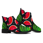 Black Watermelon Pieces Pattern Print Flat Ankle Boots