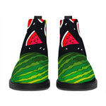 Black Watermelon Pieces Pattern Print Flat Ankle Boots