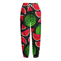 Black Watermelon Pieces Pattern Print Fleece Lined Knit Pants