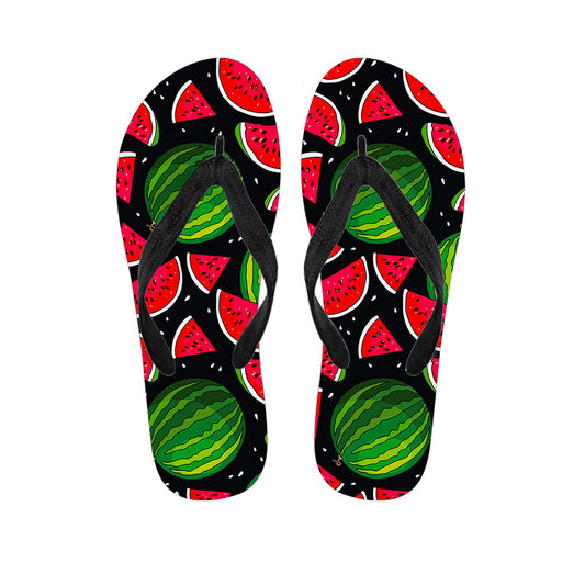 Black Watermelon Pieces Pattern Print Flip Flops