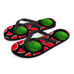 Black Watermelon Pieces Pattern Print Flip Flops