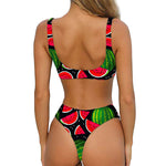 Black Watermelon Pieces Pattern Print Front Bow Tie Bikini