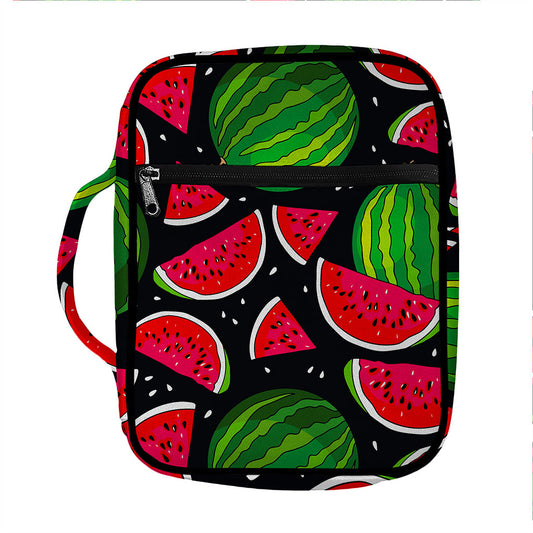 Black Watermelon Pieces Pattern Print Front Pocket Bible Bag