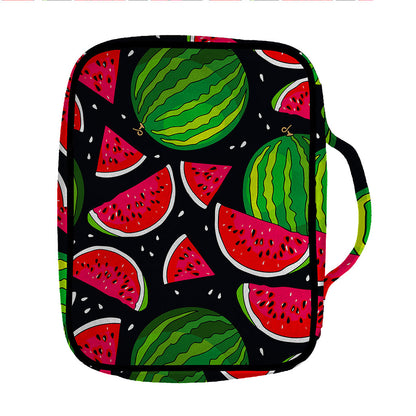 Black Watermelon Pieces Pattern Print Front Pocket Bible Bag