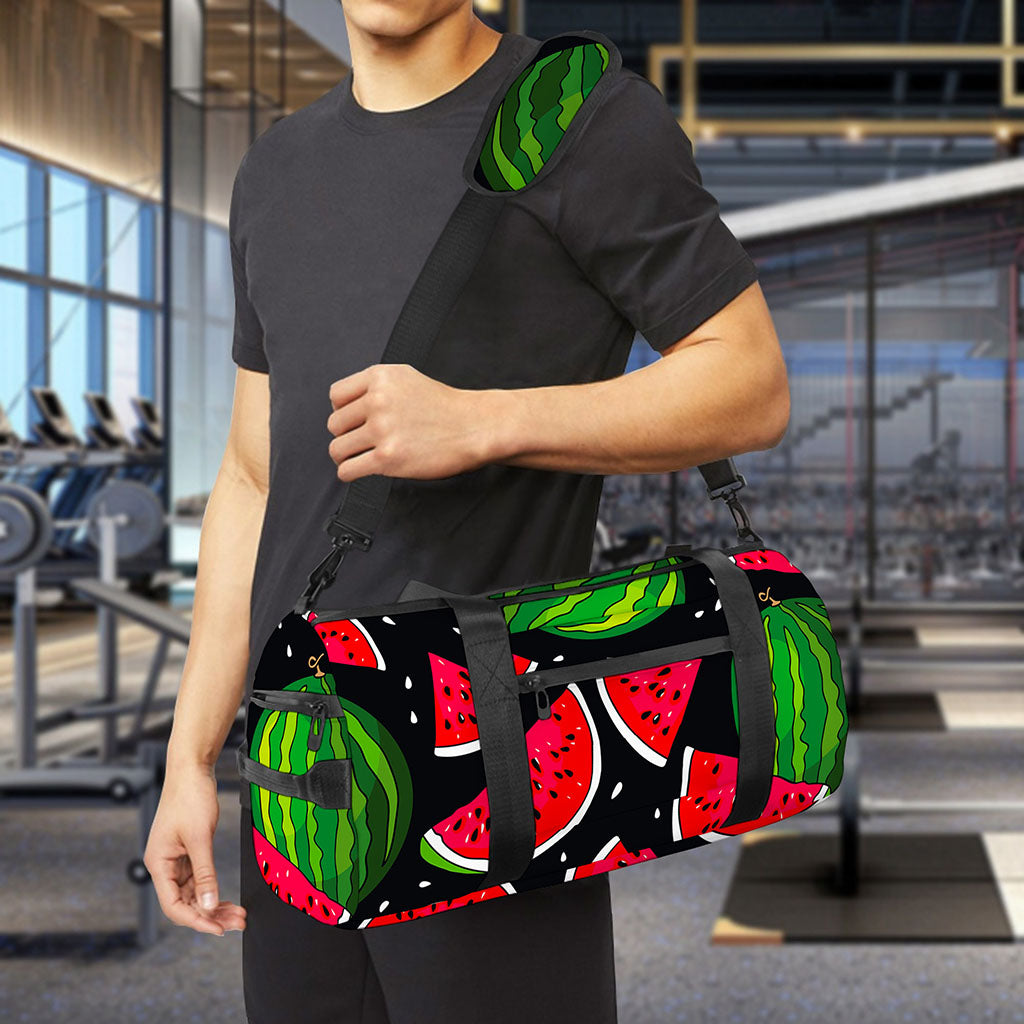 Black Watermelon Pieces Pattern Print Gym Bag