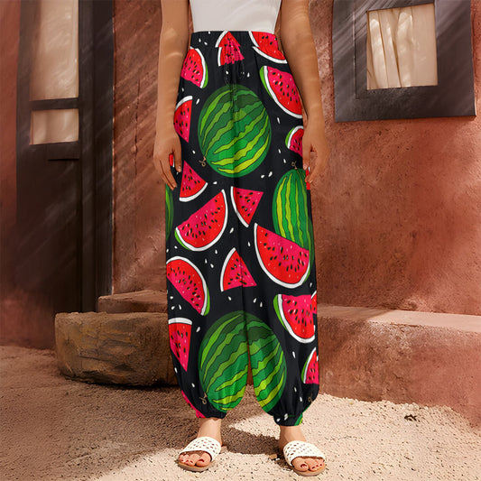 Black Watermelon Pieces Pattern Print Harem Pants