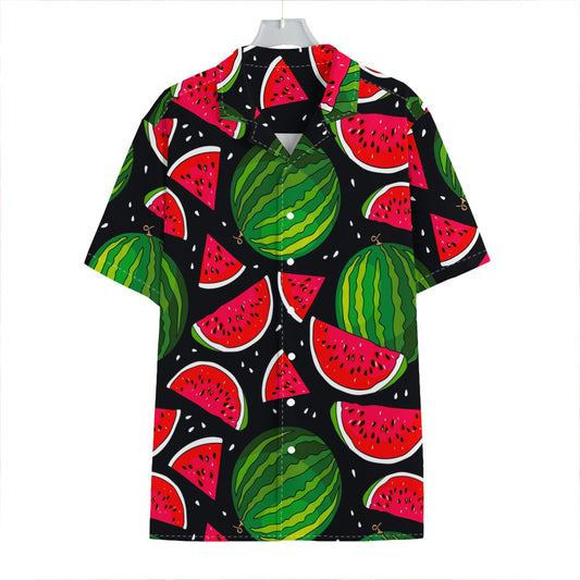 Black Watermelon Pieces Pattern Print Hawaiian Shirt
