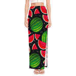 Black Watermelon Pieces Pattern Print High Slit Maxi Skirt