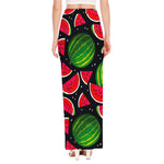 Black Watermelon Pieces Pattern Print High Slit Maxi Skirt