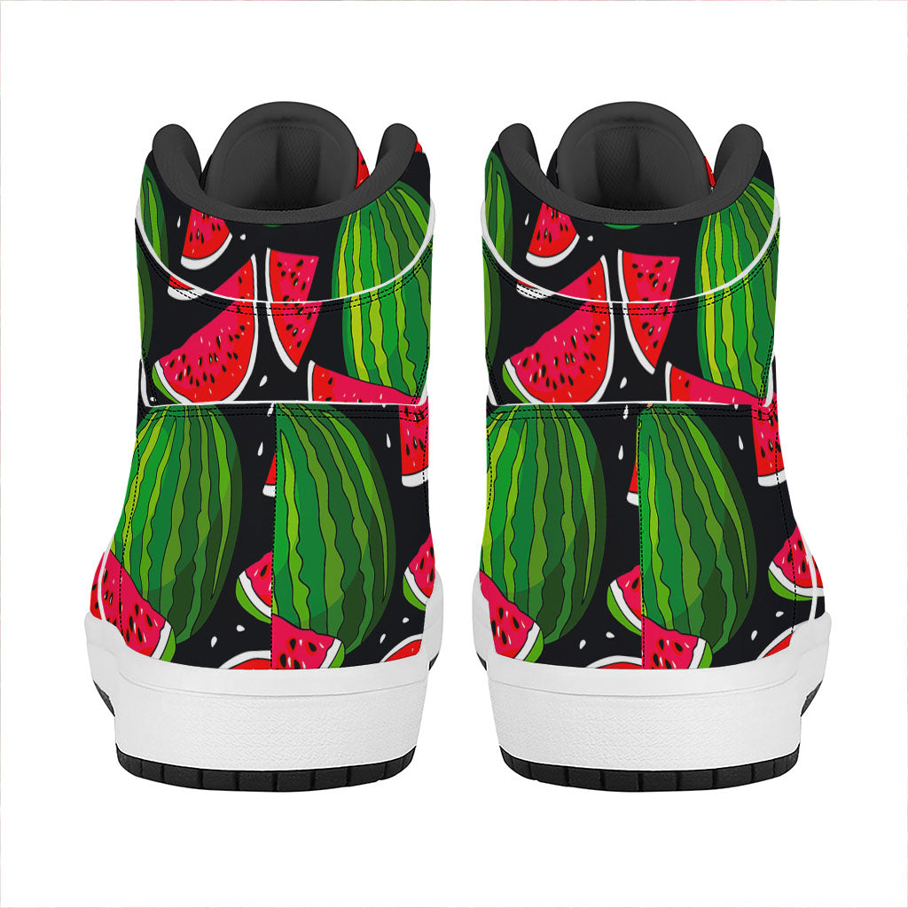 Black Watermelon Pieces Pattern Print High Top Leather Sneakers