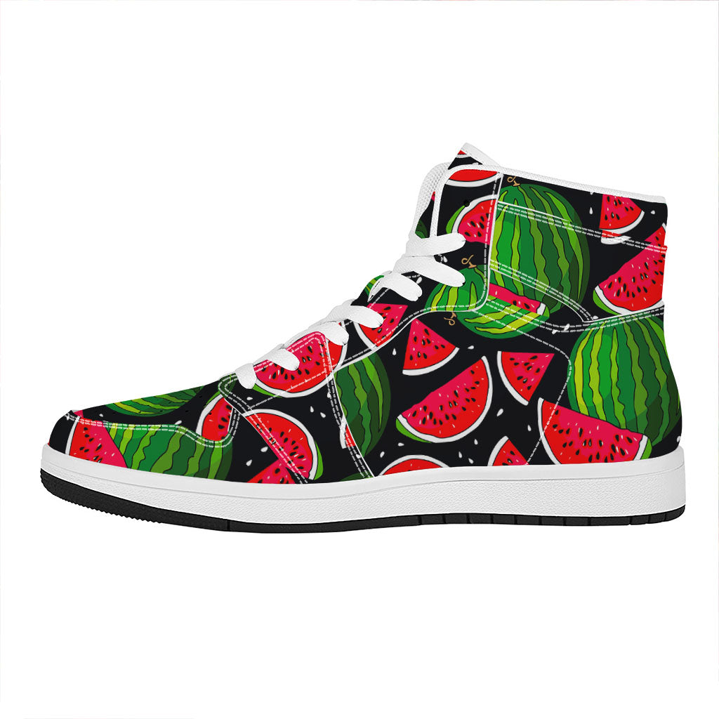 Black Watermelon Pieces Pattern Print High Top Leather Sneakers