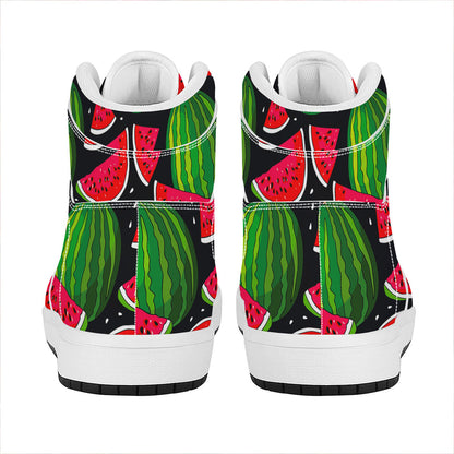 Black Watermelon Pieces Pattern Print High Top Leather Sneakers