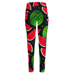 Black Watermelon Pieces Pattern Print High-Waisted Pocket Leggings