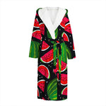 Black Watermelon Pieces Pattern Print Hooded Bathrobe