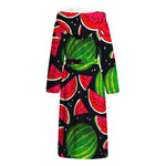 Black Watermelon Pieces Pattern Print Hooded Bathrobe