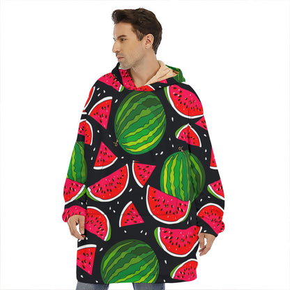 Black Watermelon Pieces Pattern Print Hoodie Blanket