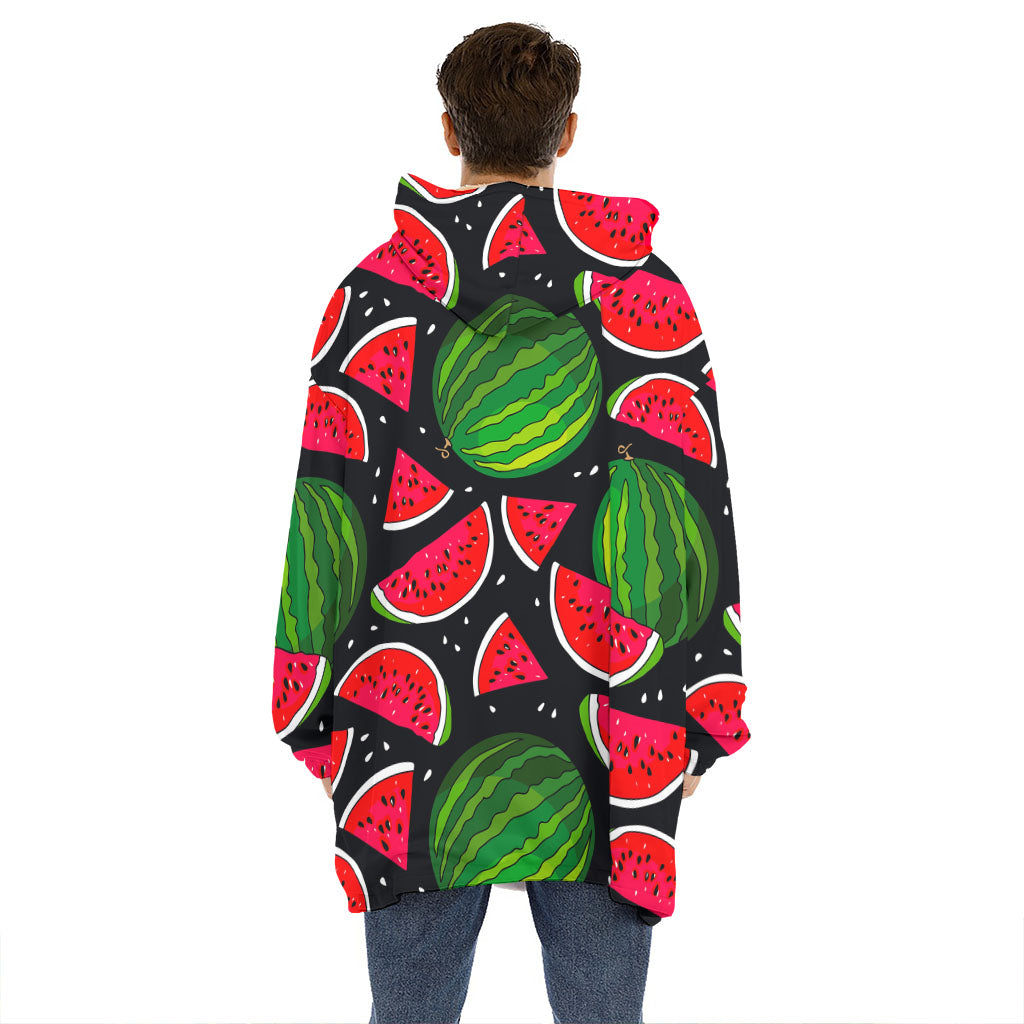 Black Watermelon Pieces Pattern Print Hoodie Blanket