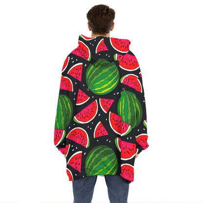 Black Watermelon Pieces Pattern Print Hoodie Blanket