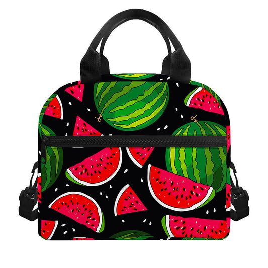 Black Watermelon Pieces Pattern Print Insulated Lunch Bag