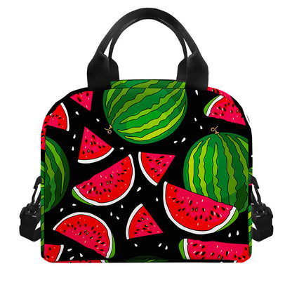 Black Watermelon Pieces Pattern Print Insulated Lunch Bag