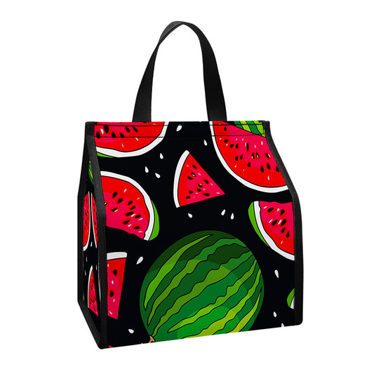 Black Watermelon Pieces Pattern Print Insulated Lunch Tote