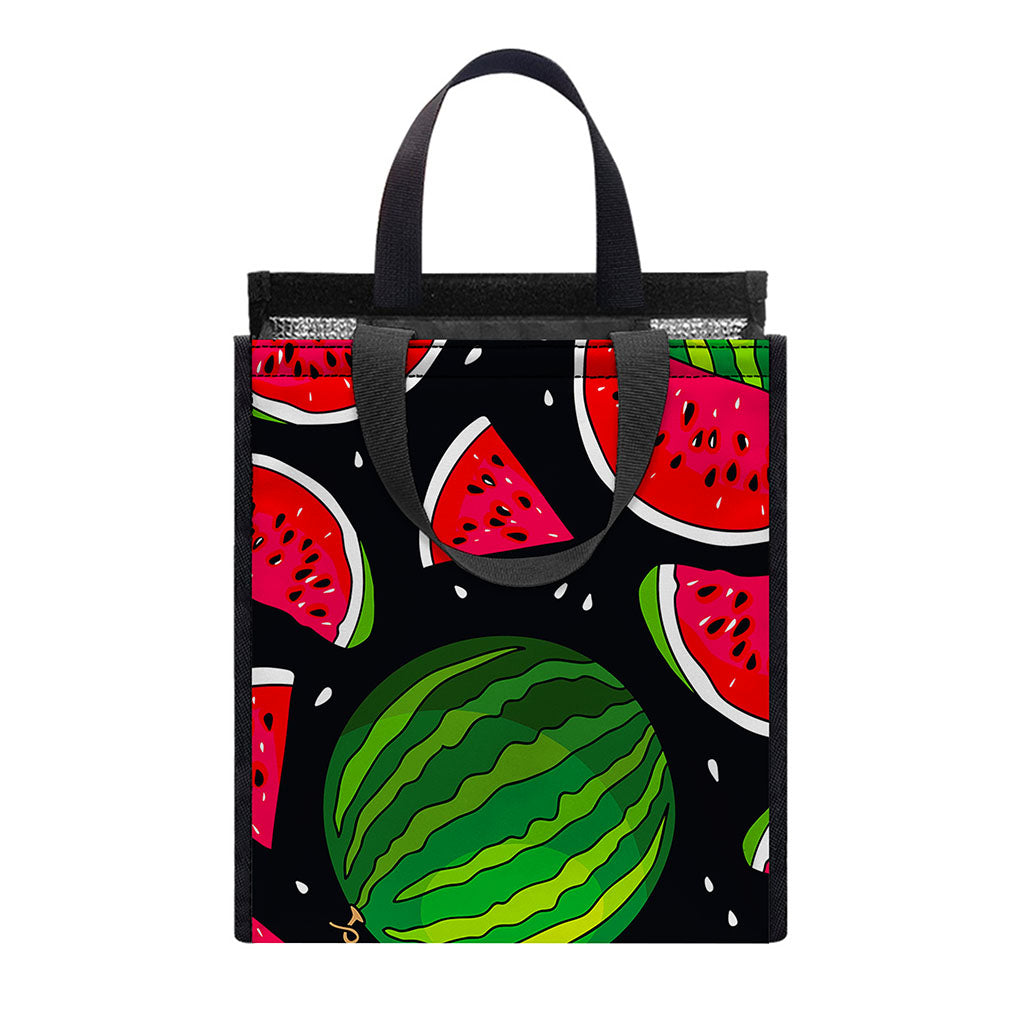 Black Watermelon Pieces Pattern Print Insulated Lunch Tote