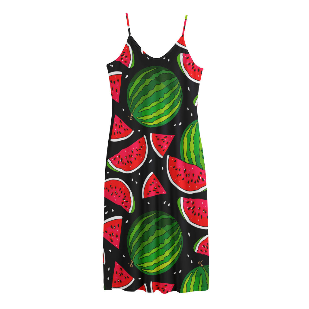 Black Watermelon Pieces Pattern Print Jersey Midi Cami Dress