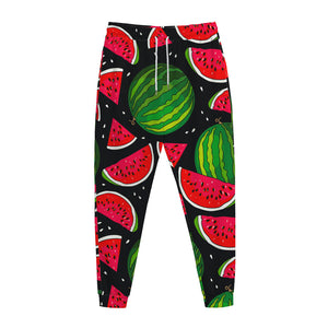 Black Watermelon Pieces Pattern Print Jogger Pants