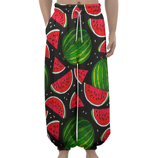 Black Watermelon Pieces Pattern Print Lantern Pants