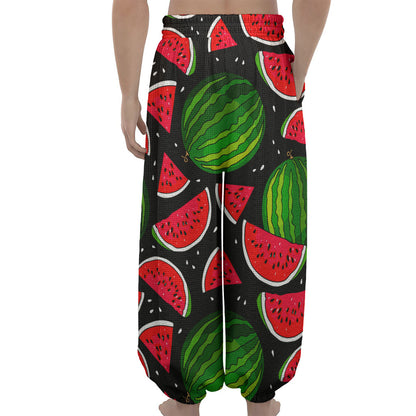Black Watermelon Pieces Pattern Print Lantern Pants